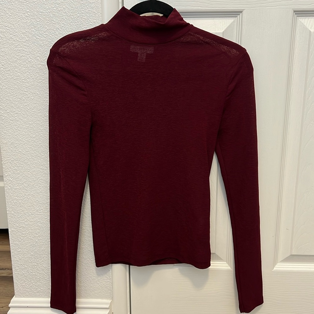 Top Shop size 6 Sheer Turtle Neck long sleeve burgundy